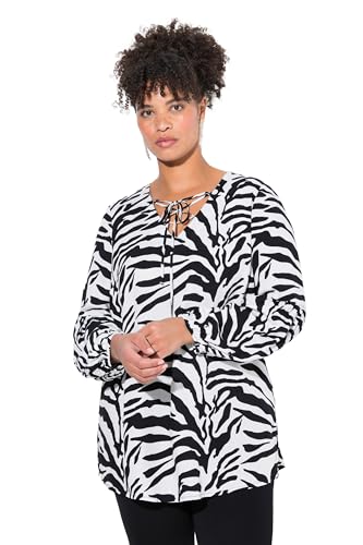 MIAMODA Damen große Größen Übergrößen Plus Size Schlupfbluse, A-Linie, Wellenstreifen, Ballon-Langarm schwarz 48 835930100-48 von MIAMODA