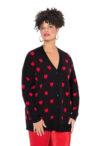 MIAMODA Damen große Größen Übergrößen Plus Size Strickjacke, Classic Fit, Herzen schwarz 54+ 838724100-54+ von MIAMODA