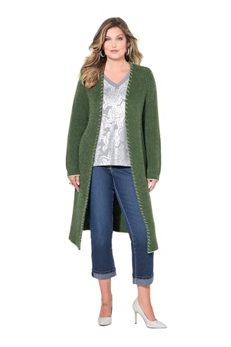 MIAMODA Damen große Größen Übergrößen Plus Size Strickjacke, extra lang, Ausschnitt mit Zierstich dunkel grün 50+ 836074447-50+ von MIAMODA