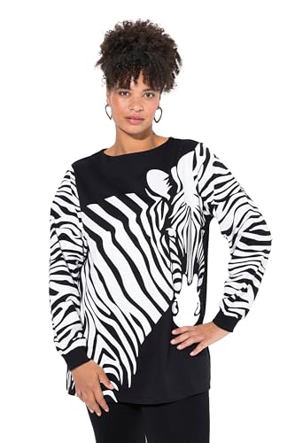 MIAMODA Damen große Größen Übergrößen Plus Size Sweatshirt, A-Linie, Zebra-Muster, weiter Langarm schwarz 54 837320100-54 von MIAMODA