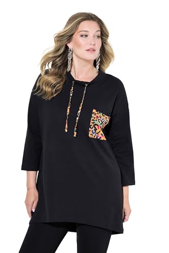 MIAMODA Damen große Größen Übergrößen Plus Size Sweatshirt, Brusttasche, 3/4-Ärmel schwarz 48 834790100-48 von MIAMODA