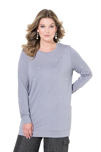 MIAMODA Damen große Größen Übergrößen Plus Size Sweatshirt, Zierperlen, Langarm bleigrau 52 835779187-52 von MIAMODA