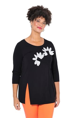 MIAMODA Damen große Größen Übergrößen Plus Size T-Shirt, A-Line, 3D-Blumen schwarz 52 837231100-52 von MIAMODA
