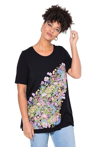 MIAMODA Damen große Größen Übergrößen Plus Size T-Shirt, A-Linie, Blumen-Motiv schwarz 52 838782100-52 von MIAMODA