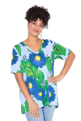 MIAMODA Damen große Größen Übergrößen Plus Size T-Shirt, A-Linie, Blumenmuster quellenblau 52 839318704-52 von MIAMODA