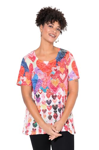 MIAMODA Damen große Größen Übergrößen Plus Size T-Shirt, A-Linie, Herzmuster rot 48 839915535-48 von MIAMODA