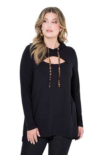 MIAMODA Damen große Größen Übergrößen Plus Size T-Shirt, A-Linie, Kapuze, Cutout schwarz 48 835165100-48 von MIAMODA