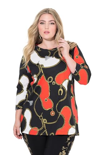 MIAMODA Damen große Größen Übergrößen Plus Size T-Shirt, A-Linie, Kettenmuster, 3/4-Ärmel schwarz 50 843226100-50 von MIAMODA
