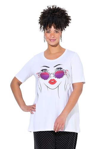 MIAMODA Damen große Größen Übergrößen Plus Size T-Shirt, A-Linie, Model-Motiv, Glitzersteinchen schneeweiß 52 840627200-52 von MIAMODA