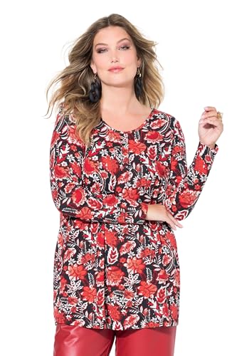 MIAMODA Damen große Größen Übergrößen Plus Size T-Shirt, A-Linie, florales Muster, Langarm rot 50 836712535-50 von MIAMODA