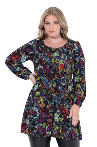 MIAMODA Damen große Größen Übergrößen Plus Size T-Shirt, A-Linie, gesmokte Büste, Alloverprint schwarz 48 845453100-48 von MIAMODA