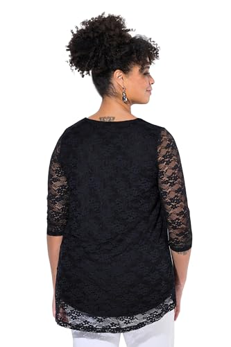MIAMODA Damen große Größen Übergrößen Plus Size T-Shirt, A-Linie, transparente Spitze, blickdichtes Top schwarz 52 840597100-52 von MIAMODA