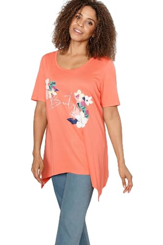 MIAMODA Damen große Größen Übergrößen Plus Size T-Shirt, Blumenmotiv, Zipfelsaum Koralle 58 202388510-58 von MIAMODA