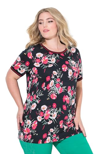 MIAMODA Damen große Größen Übergrößen Plus Size T-Shirt, Blumenmuster, Streifenbündchen, Halbarm schwarz 58 843060100-58 von MIAMODA