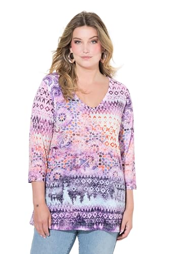 MIAMODA Damen große Größen Übergrößen Plus Size T-Shirt, Druck mit Ziersteinchen, 3/4-Ärmel fliederviolett 50 836727813-50 von MIAMODA