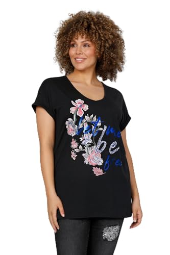 MIAMODA Damen große Größen Übergrößen Plus Size T-Shirt, Oversized, Blumendruck, V-Ausschnitt schwarz 46 202629100-46 von MIAMODA