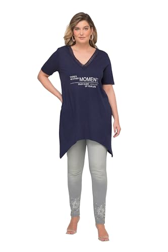 MIAMODA Damen große Größen Übergrößen Plus Size T-Shirt, Schrift-Motiv, V-Ausschnitt, Halbarm Marine 48 832870770-48 von MIAMODA