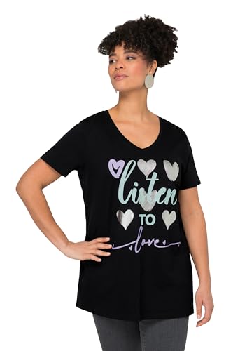 MIAMODA Damen große Größen Übergrößen Plus Size T-Shirt, Straight Fit, Herz-Druck, Halbarm schwarz 50 832207130-50 von MIAMODA