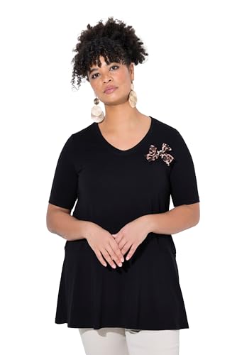 MIAMODA Damen große Größen Übergrößen Plus Size T-Shirt, Weite A-Linie, abnehmbare Leo-Brosche schwarz 52 840497100-52 von MIAMODA