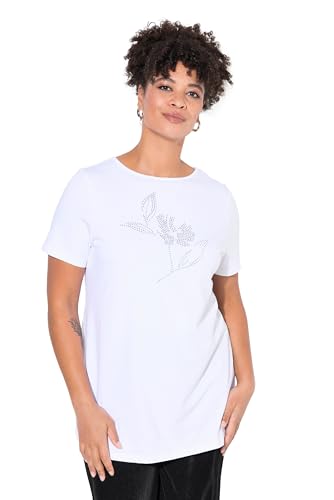 MIAMODA Damen große Größen Übergrößen Plus Size T-Shirt, Ziersteinchen-Blume, Halbarm schneeweiß 52 839593200-52 von MIAMODA