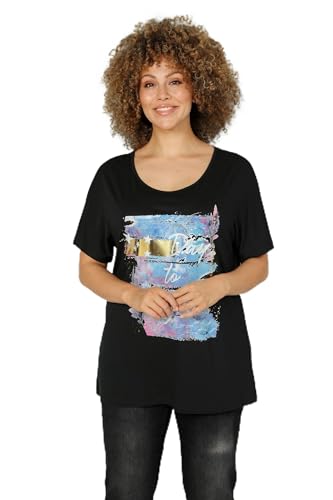 MIAMODA Damen große Größen Übergrößen Plus Size T-Shirt, großer Druck, Halbarm schwarz 50 202724100-50 von MIAMODA
