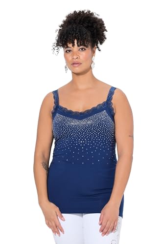 MIAMODA Damen große Größen Übergrößen Plus Size Top, ärmelloser Slim Fit, Glitzersteinchen, Spitze dunkelblau 48 840494750-48 von MIAMODA