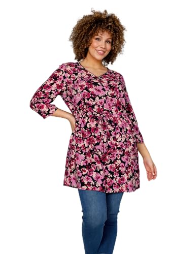 MIAMODA Damen große Größen Übergrößen Plus Size Tunika, Blumenmuster, V-Ausschnitt mit Zipper Multicolor 48 202621900-48 von MIAMODA