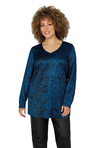 MIAMODA Damen große Größen Übergrößen Plus Size Tunika, Farbiger Animalprint, V-Ausschnitt, Langarm Royalblau 48 202758750-48 von MIAMODA