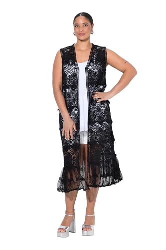MIAMODA Damen große Größen Übergrößen Plus Size Weste, längere Form, Spitze mit Stickerei schwarz 56 838541100-56 von MIAMODA