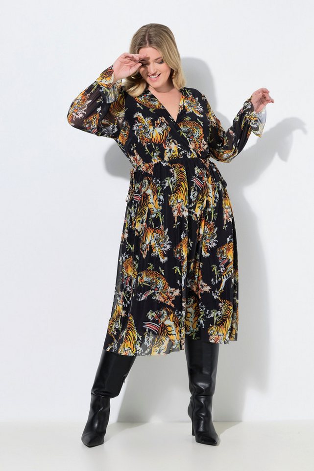 MIAMODA Jerseykleid Mesh-Midikleid A-Linie Tigerdruck Wickeleffekt von MIAMODA