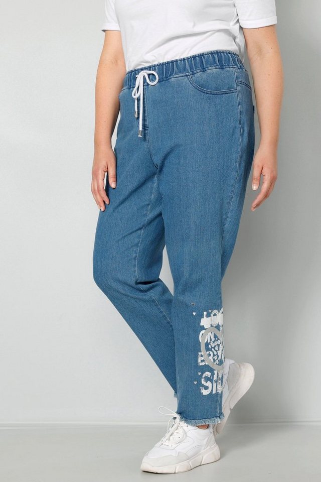 MIAMODA Lederimitathose Jeans-Joggpants Saumdruck Elastikbund von MIAMODA