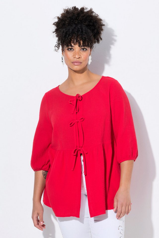 MIAMODA Longbluse Bluse A-Linie Musselin Bindebänder Kräuselnaht von MIAMODA