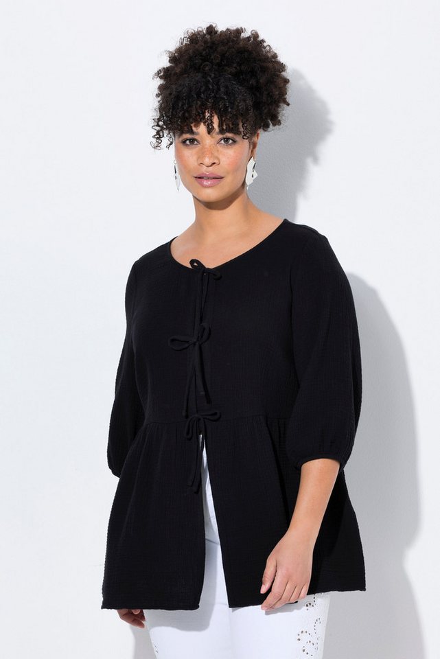 MIAMODA Longbluse Bluse A-Linie Musselin Bindebänder Kräuselnaht von MIAMODA