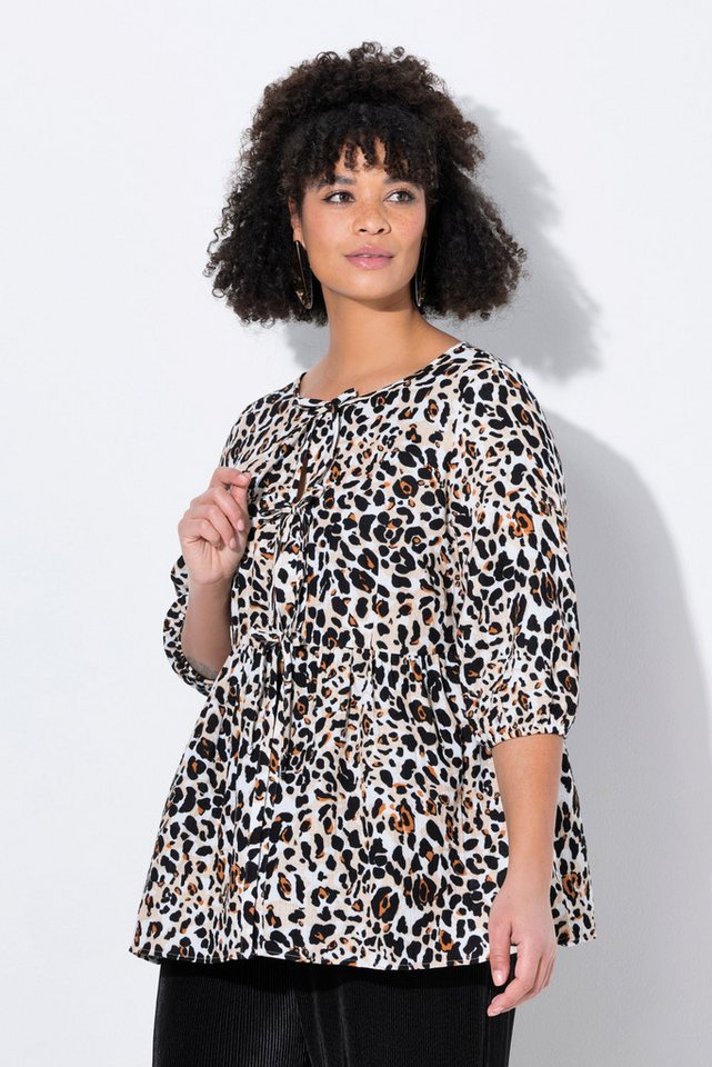 MIAMODA Longbluse Bluse A-Linie Musselin Leo Bindebänder Kräuselnaht von MIAMODA