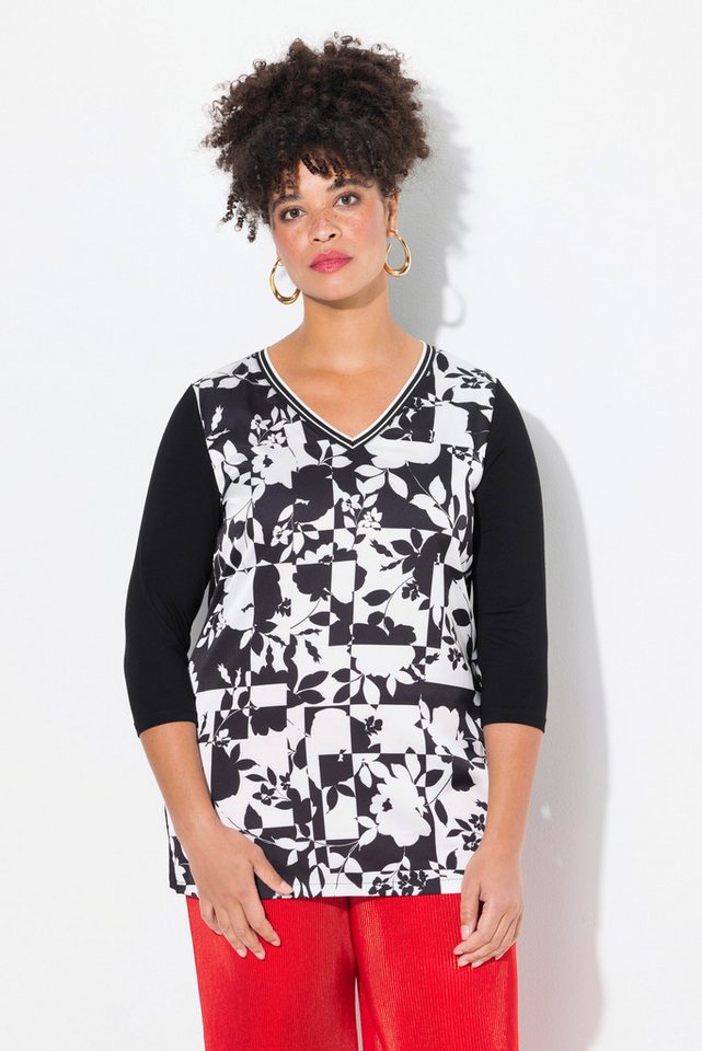 MIAMODA Longbluse Blusenshirt A-Linie Satin mit Muster Jerseyrücken von MIAMODA