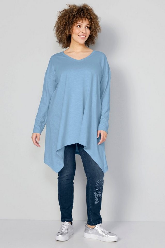 MIAMODA Longsleeve T-Shirt oversized V-Ausschnitt Langarm Zipfelsaum von MIAMODA