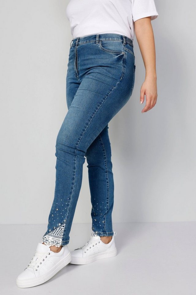MIAMODA Regular-fit-Jeans Jeans Slim Fit Spitze am Saum 5-Pocket von MIAMODA