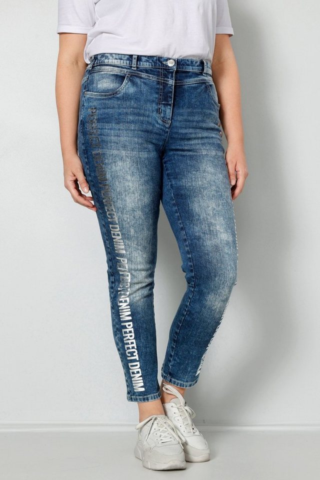 MIAMODA Röhrenjeans Jeans Slim Fit Statement-Print 5-Pocket von MIAMODA