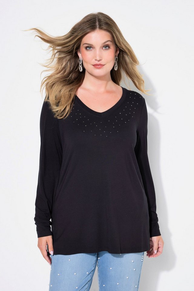 MIAMODA T-Shirt Langarmshirt Classic Fit Glitzersteinchen von MIAMODA