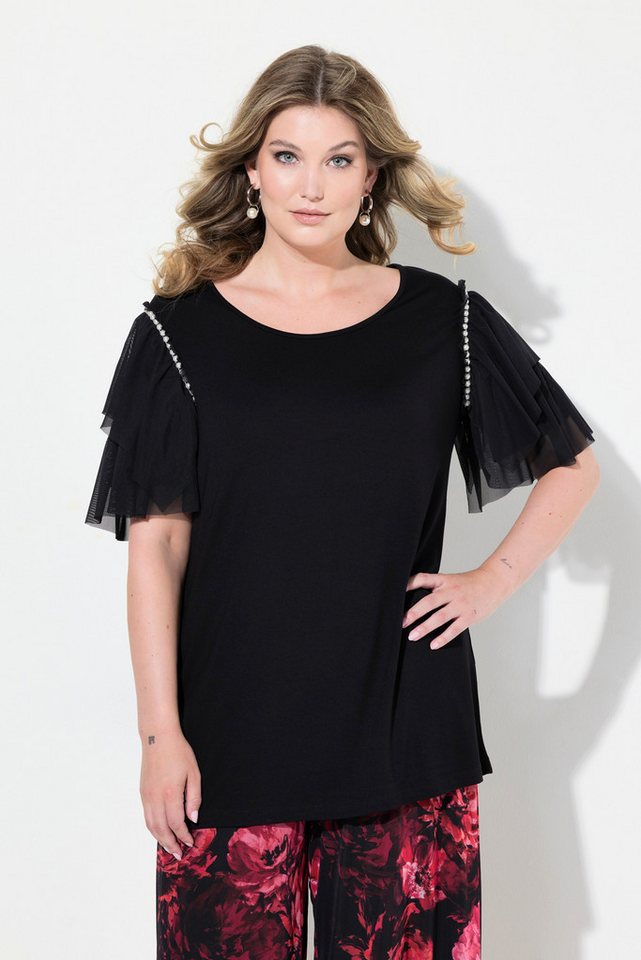 MIAMODA T-Shirt T-Shirt A-Linie Mesh-Halbarm mit Volants von MIAMODA