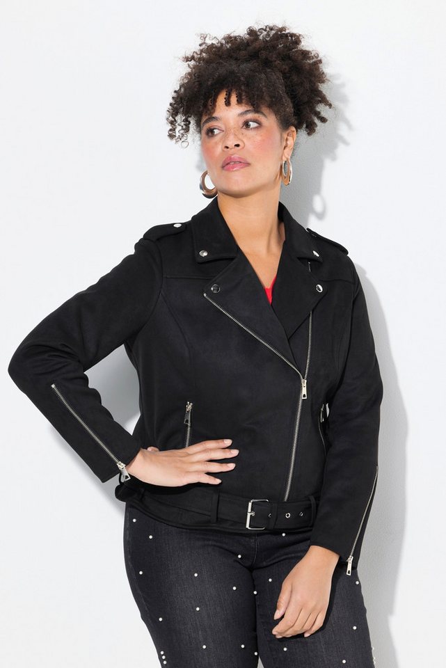 MIAMODA Sommerjacke Bikerjacke Veloursleder-Optik Revrskragen von MIAMODA