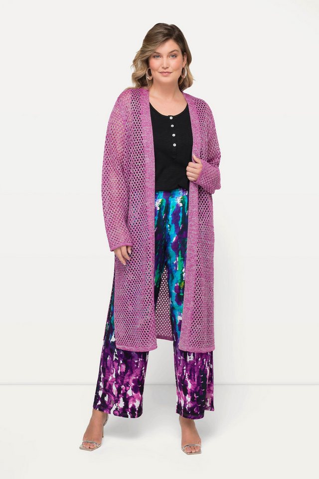 MIAMODA Strickjacke Long-Strickjacke Ajourstrick Metallic-Effekt von MIAMODA