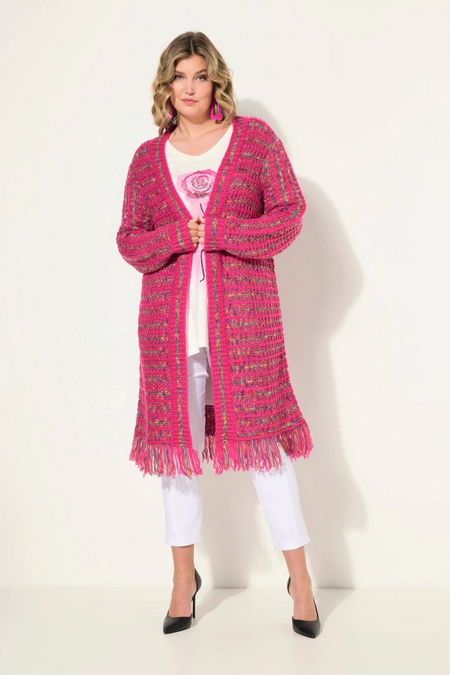 MIAMODA Strickjacke Long-Strickjacke Straight Fit Fransensaum von MIAMODA