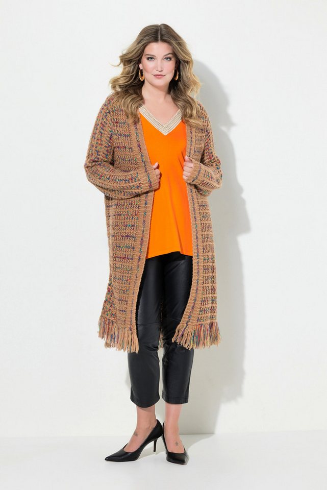 MIAMODA Strickjacke Long-Strickjacke Straight Fit Fransensaum von MIAMODA