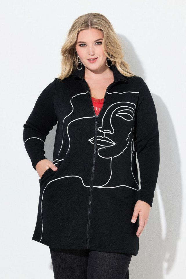MIAMODA Strickjacke Strickfleece-Jacke leicht tailliert Lady-Print von MIAMODA