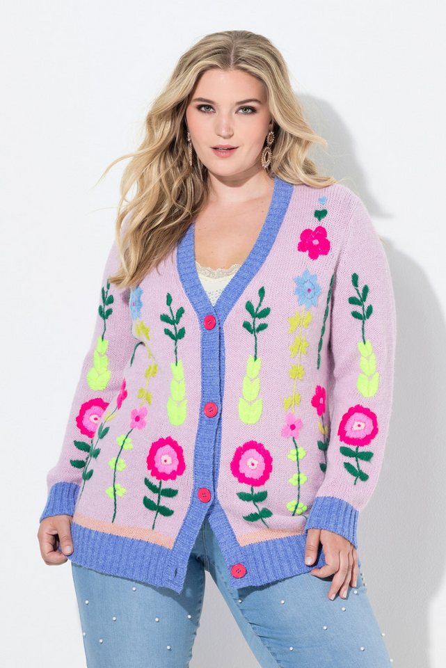 MIAMODA Strickjacke Strickjacke loose Classic Fit Blumen-Stickerei von MIAMODA