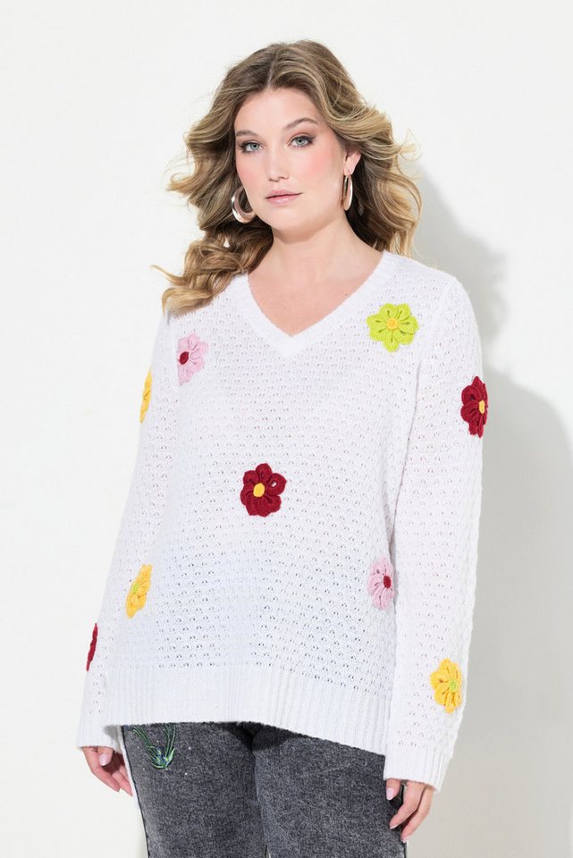 MIAMODA Strickpullover Pullover Classic Fit 3D Blüten Seitenschlitze von MIAMODA