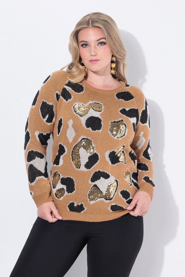 MIAMODA Strickpullover Pullover Pailletten Leomuster Raglan-Langarm von MIAMODA