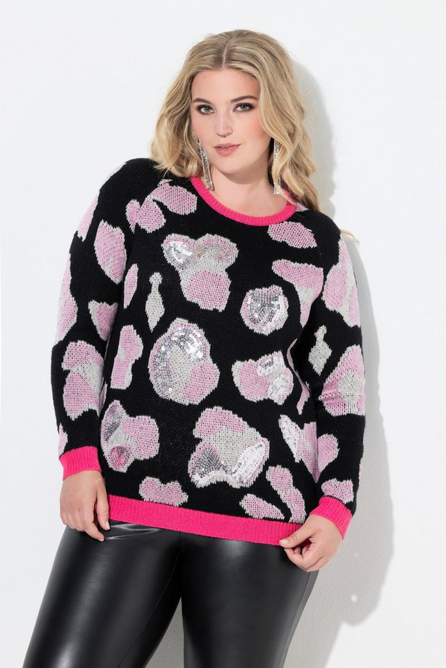 MIAMODA Strickpullover Pullover Pailletten Leomuster Raglan-Langarm von MIAMODA