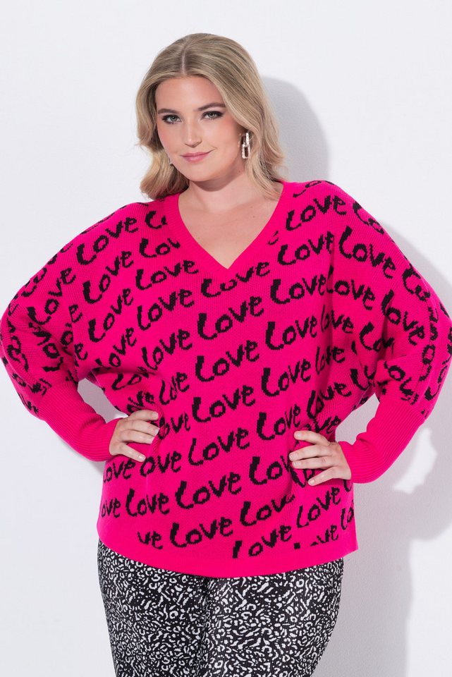 MIAMODA Strickpullover Pullover Poncho-Form LOVE-Schriftzüge von MIAMODA